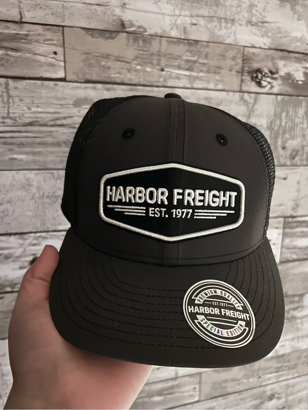 Harbor Freight Gray/Black Truckers Hat with Patch
